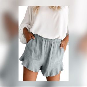 🆕 Gray Blue Linen Cotton Pocketed Flutter Shorts